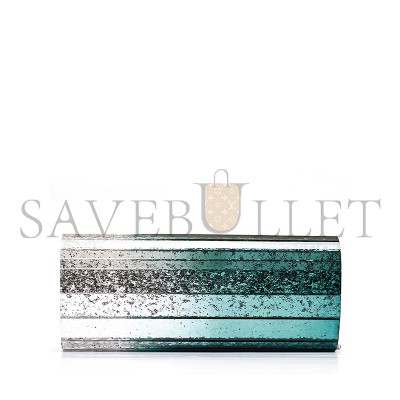 JIMMY CHOO GREEN SILVER GLITTER ACRYLIC SWEETIE CHAIN CLUTCH (24*10*5cm)